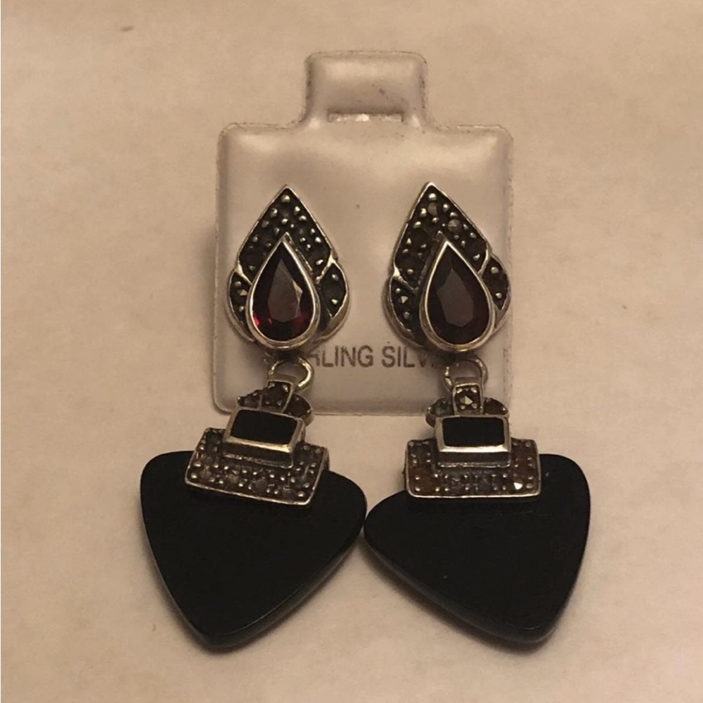 Onyx and Garnet Earrings